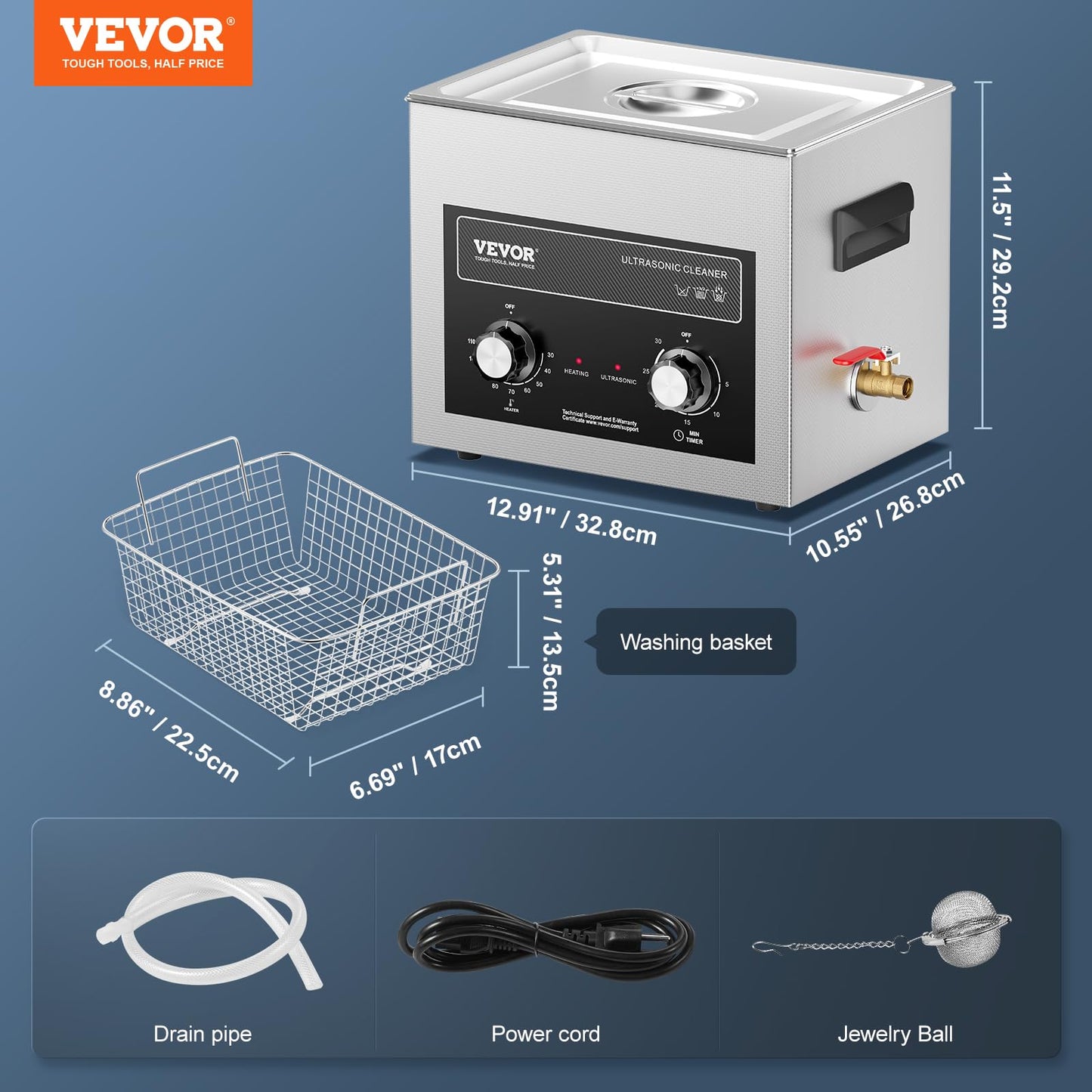 VEVOR 10L Ultrasonic Cleaner with Heating Timer & Basket, professional digital cavitation machine, 240W cleaning machine for laboratory tools metal parts carburetors brass auto parts engine parts