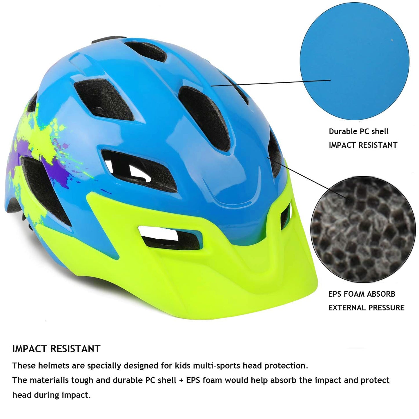 Exclusky kids bike helmet for boys and girls, suitable for BMX, skating, adjustable for ages 5-13, head circumference 50-57CM.
