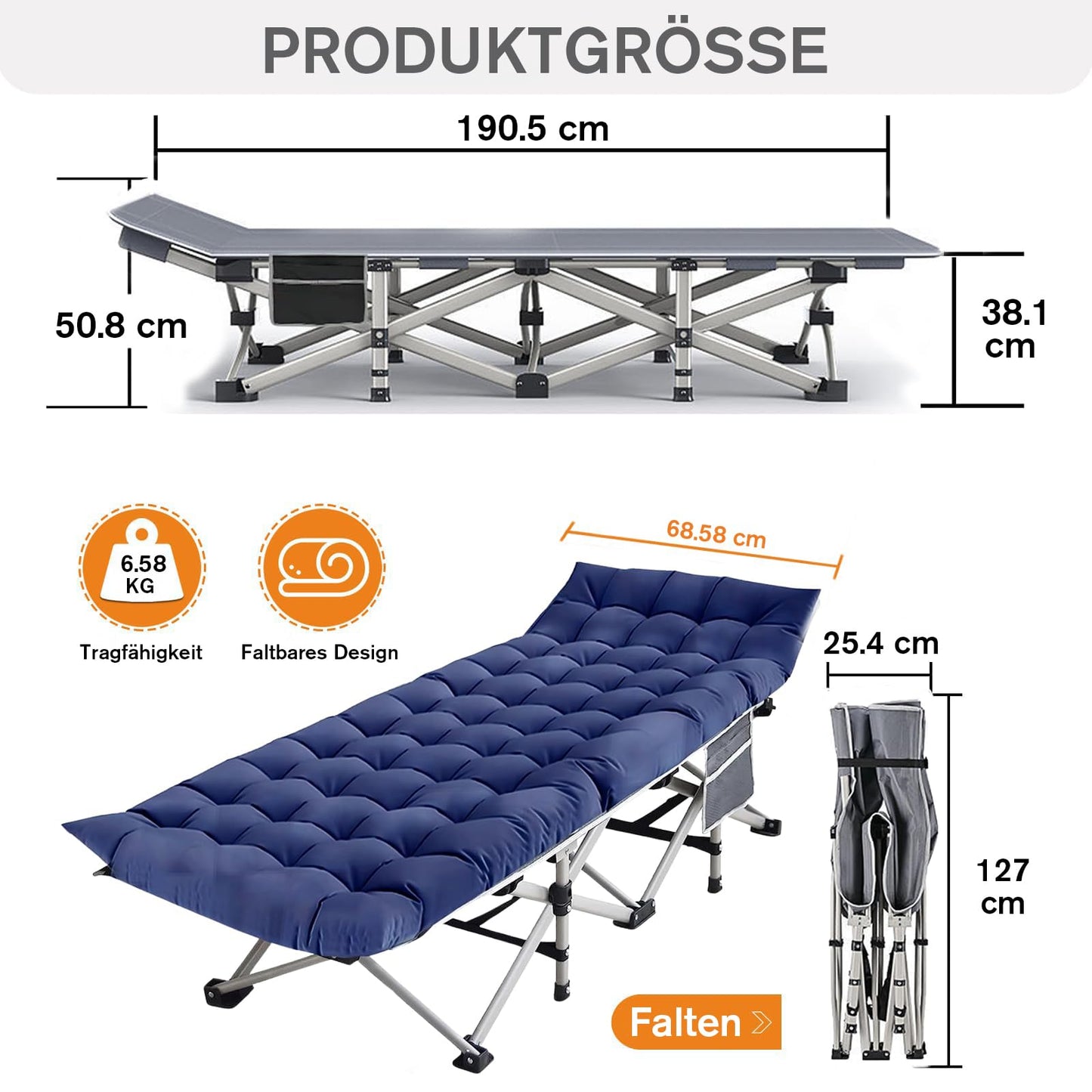 Folding cot Heavy Duty Camping Cot 362KG Capacity, Portable Travel Camping Bed made of double-layered Oxford Fabric for Indoor and Outdoor, Home, Patio, and Garden (2 pieces)