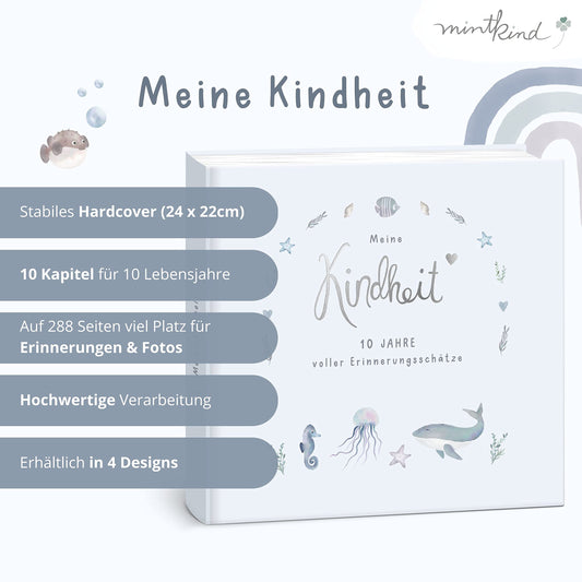 mintkind® "My Childhood" Memory Album Whale Design I Your First 10 Years I Photo Album Children's Gifts for Birth Baby Book for Entries | Children's Diary Album Memory Book Gift Child
