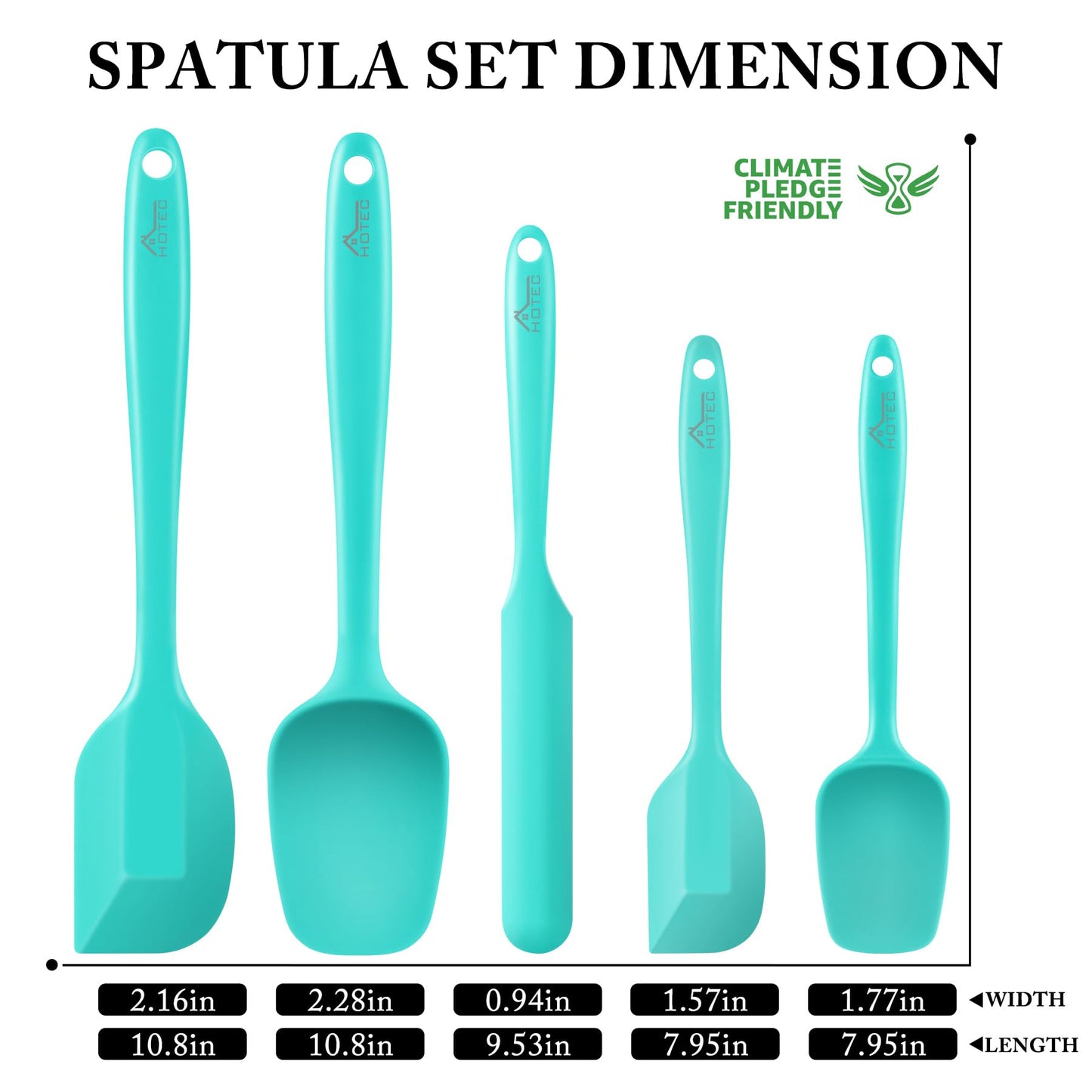 HOTEC 315°C heat-resistant BPA-free silicone rubber spatula set, kitchen spatula, baking, mixing for non-stick cookware, dishwasher safe, 5-piece set, Aqua Sky