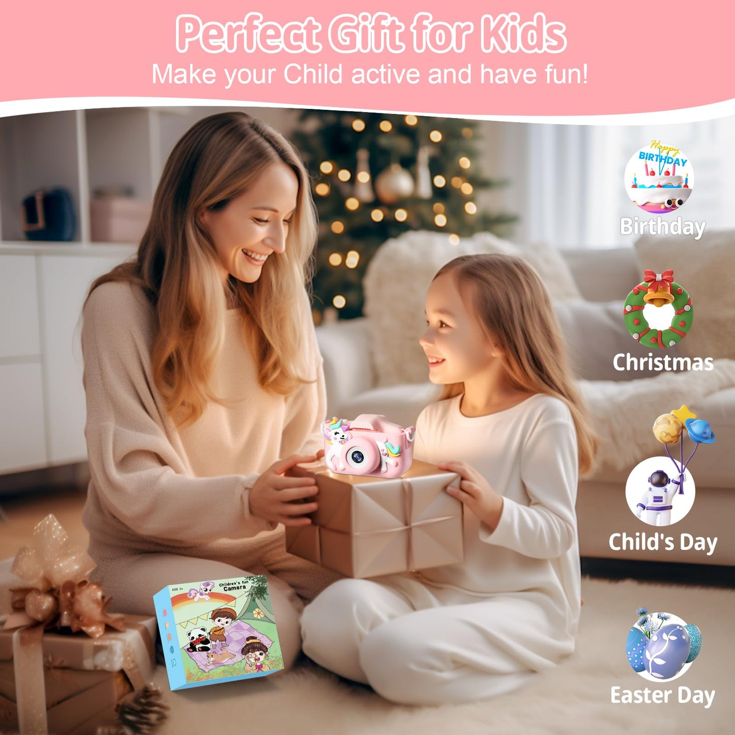 BNEHHOV Kids Camera 2.0-inch Screen 1080P Children's Camera with 32GB SD Card Selfie Digital Camera for Boys and Girls for Christmas Toy