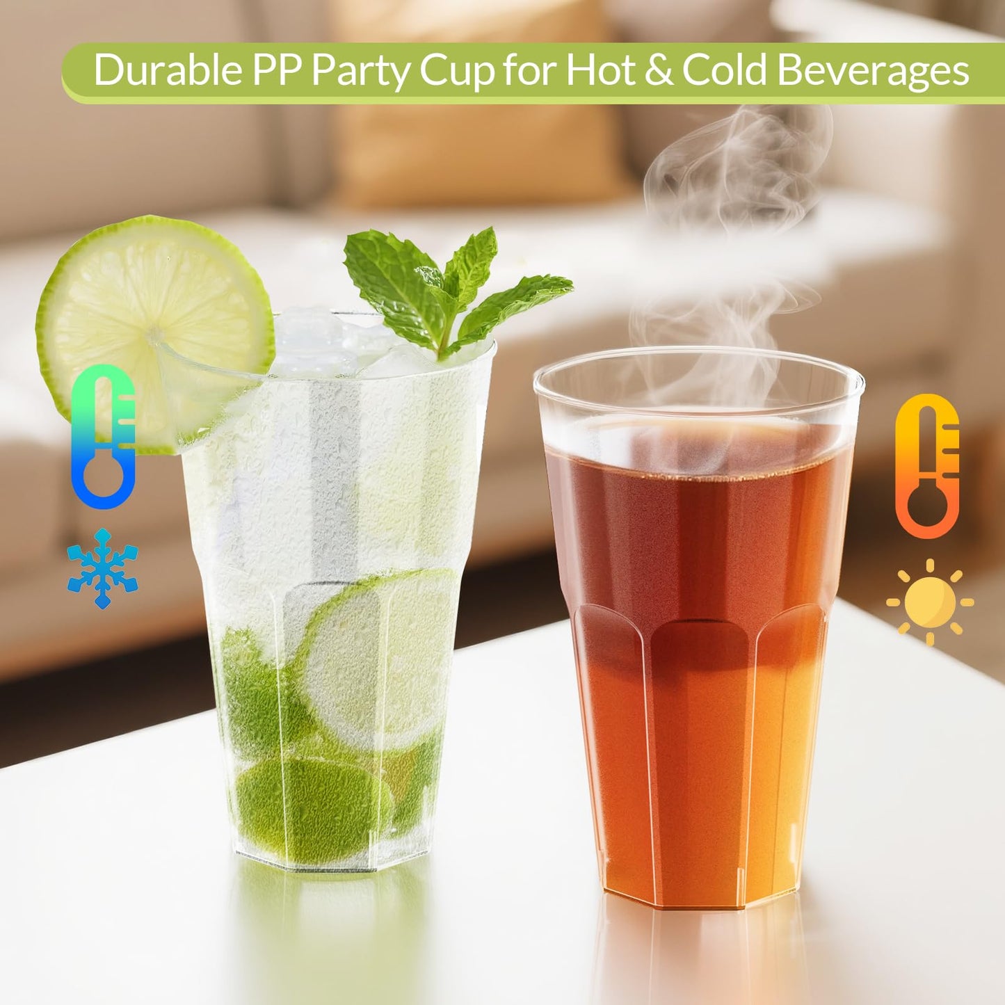 AOLUXLM 100-piece cup set, reusable party cups 400ML, shatterproof drinking cups for beverage parties, birthdays, weddings.