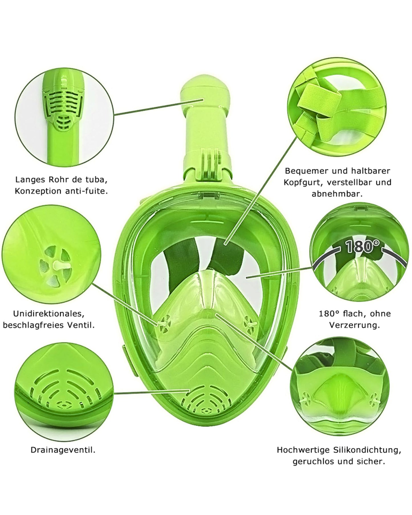 HINATAA Kids Snorkel Mask, 180° Panoramic View, Easy Breathing, Full Face Snorkel Mask, Anti-Fog and Leak-Proof, Suitable for Kids aged 4-15 (Green)