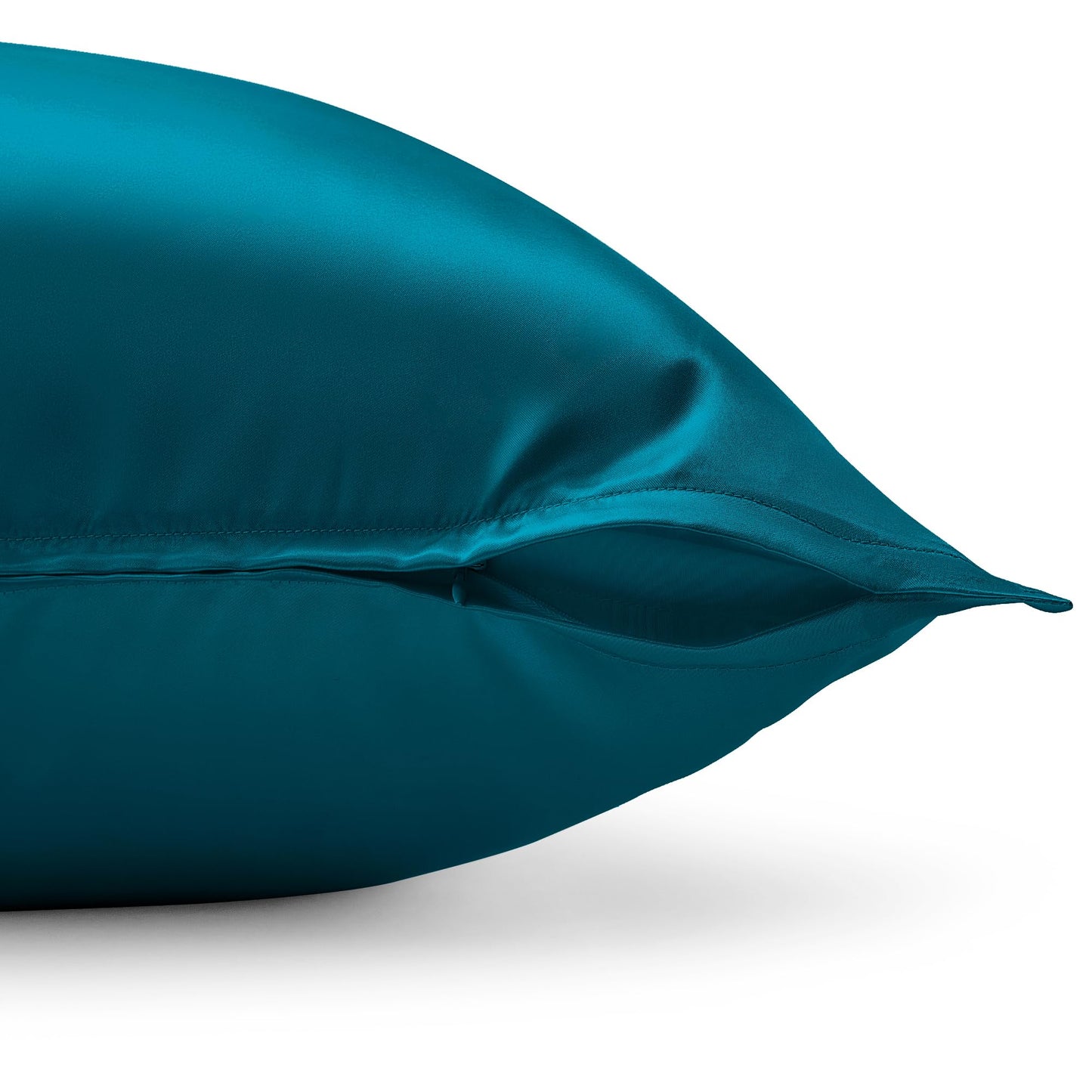 Be well satin pillowcase 65x65 2 pack, as soft as silk pillowcase, vegan silk pillowcase cover for hair and skin with 2 hair ties, blue-green.