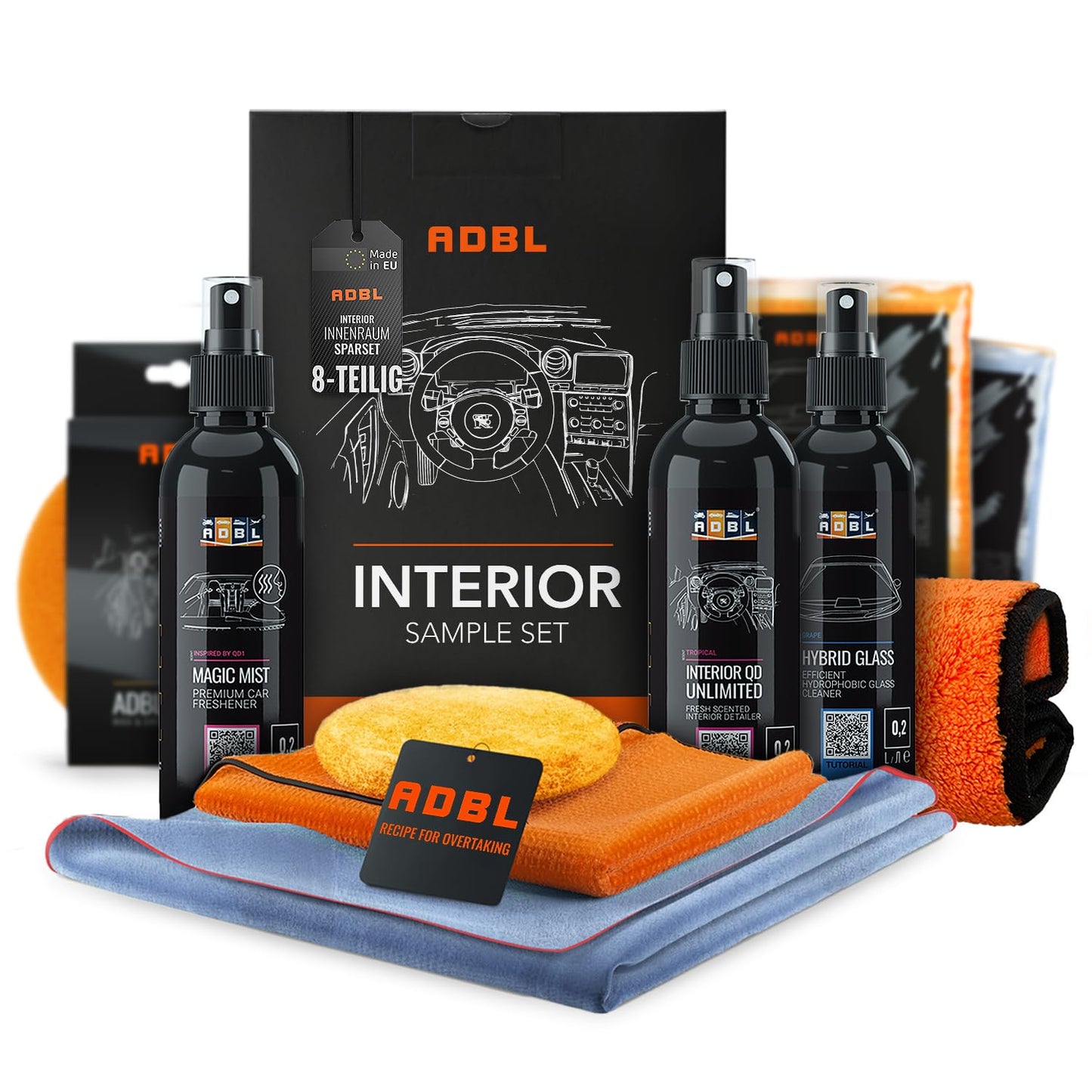 ADBL Car Care Set: Interior Experience Set Car Cleaning Kit Interior Care - Interior Cleaner Glass Cleaner Interior Scent Air Freshener Hand Polishing Sponge Microfiber Cloth Cleaning Cloth | 8-piece