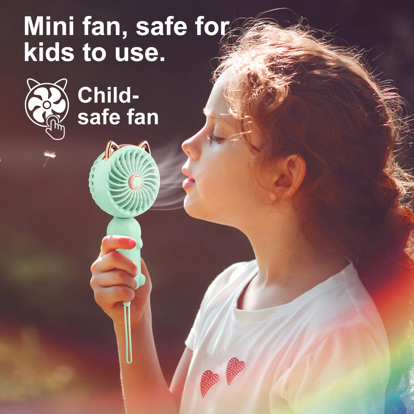 JYPS Portable Handheld Fan, Mini USB Fan with Rechargeable Battery and 3 Speeds, cute personal small electric fan for girls/women/children, foldable for travel.