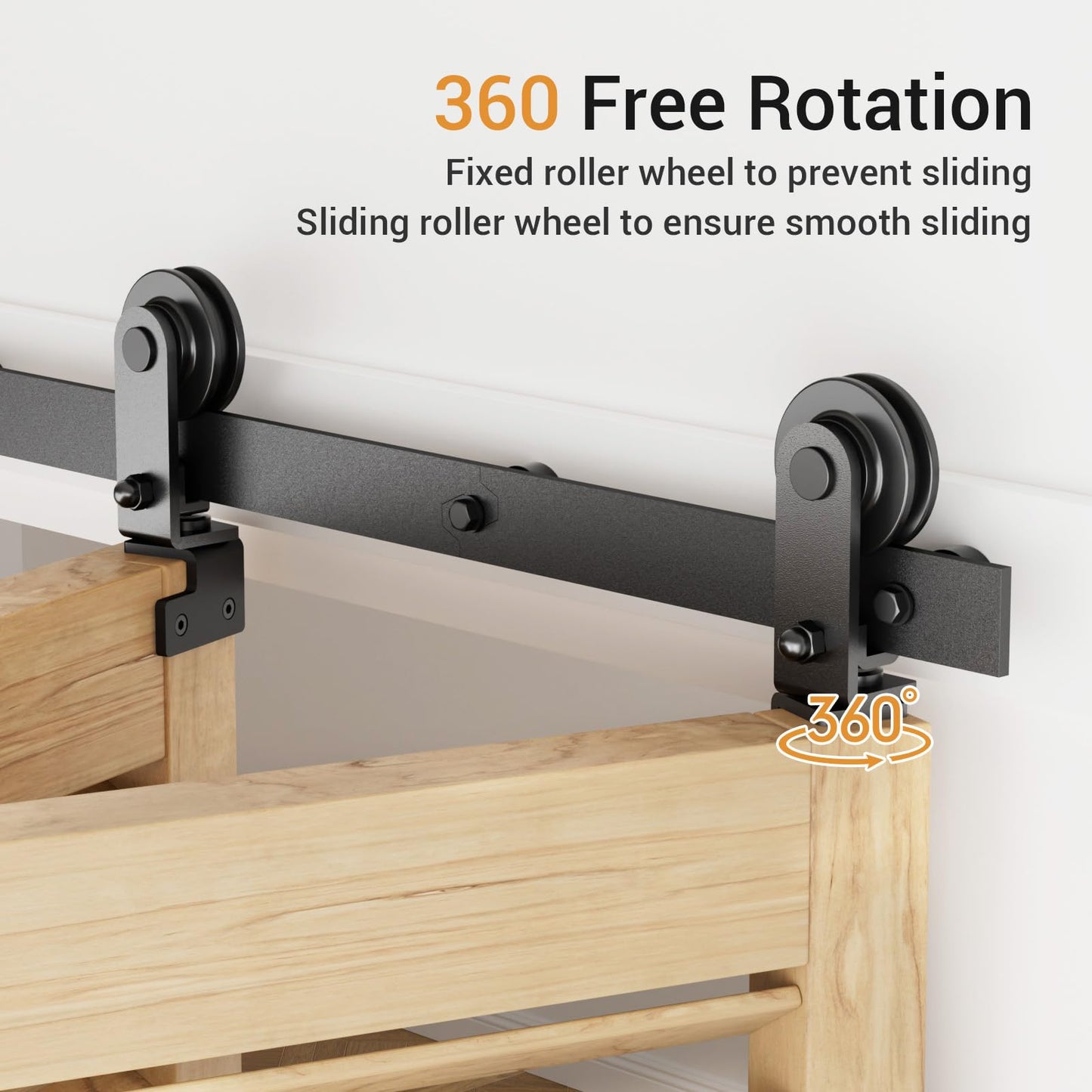 3.3FT (102cm) Bifold Sliding Door Hardware Kit for 2 wooden doors. Includes track, rollers, and top mount T guide in black color.