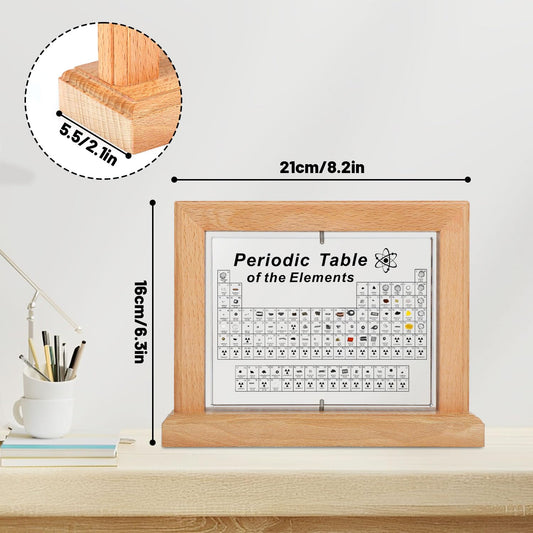 Periodic table with real elements (21 x 16 x 5.5cm), 360° rotatable acrylic periodic table with 83 real element samples, periodic table for educational purposes, great gift for teachers, students, and children.
