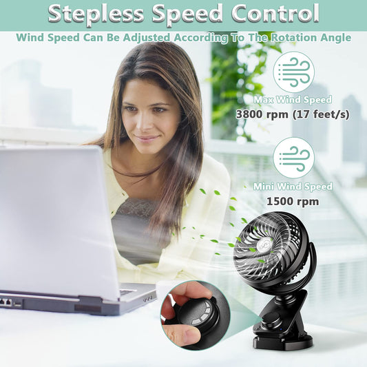 Upgraded mini USB clip fan with 5000mAh 2 in 1 table fan clip fan, auto-oscillating, quiet, stepless speed USB rechargeable portable fan for office camping Ø14.5cm