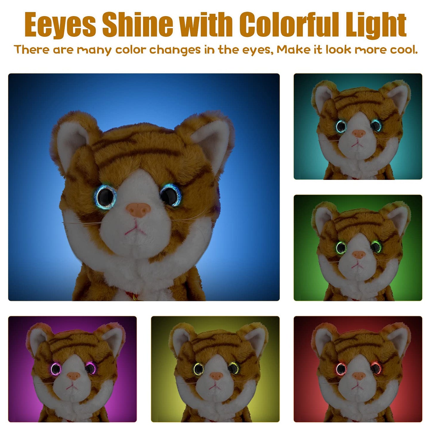Interactive electronic plush cat toy - Update Touch Control Meow Kitten with LED eyes, electronic robot cat toy gifts for boys & girls children's birthday Christmas