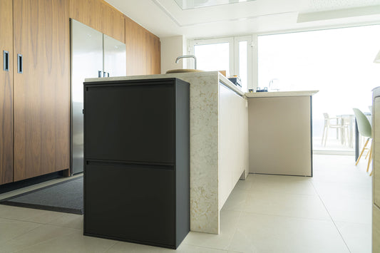 ARREGUI Basic CR606-B steel waste separation system | 4 compartments trash can for the kitchen | 4 compartment waste bin | 4x17L (68L) | Removable inner bins with handle | Recycling cabinet | Waste separation | black