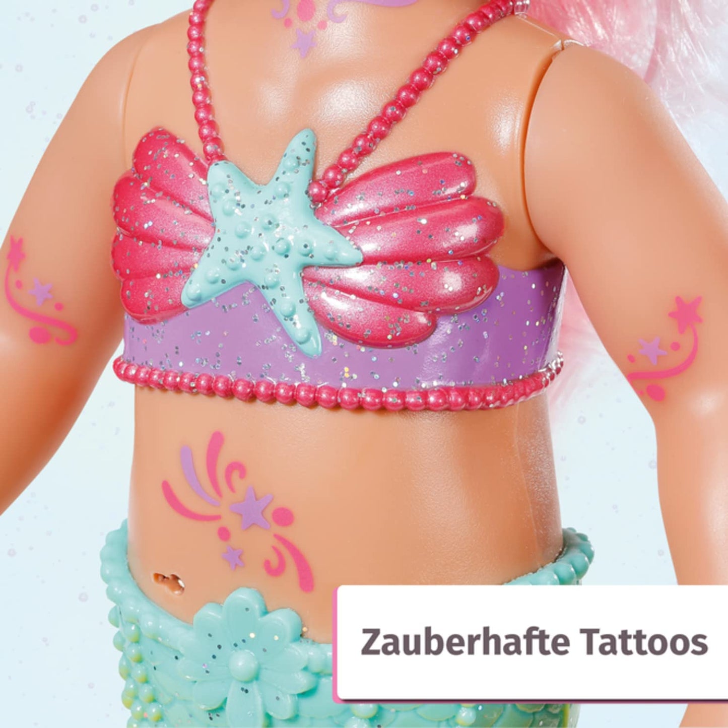 BABY born Little Sister Mermaid 46 cm, waterproof mermaid doll with long hair and movable glitter tail, includes tiara & comb, 833681 Zapf Creation