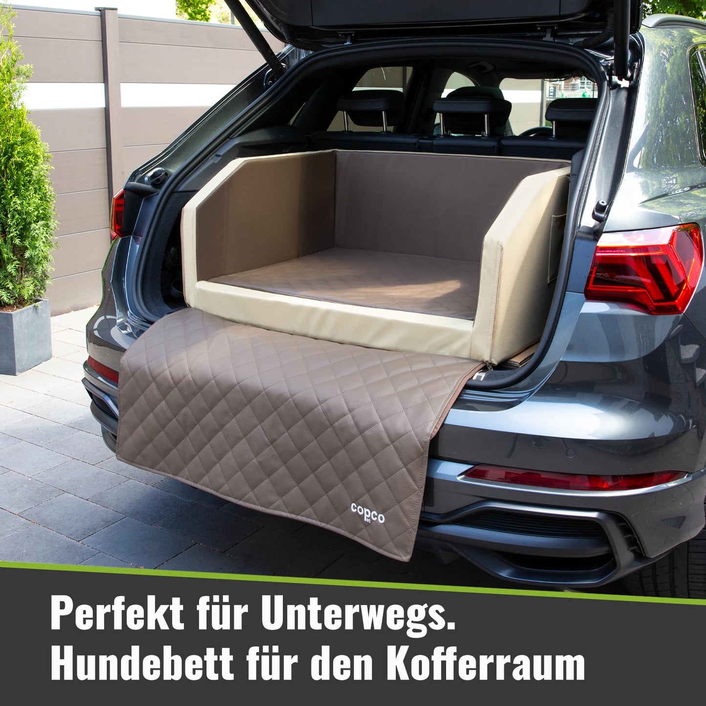 CopcoPet - Travel Bed dog bed for trunk 90x55x38cm faux leather - trunk protection dog water-repellent & scratch-resistant - dog bed car non-slip & sturdy with protective cover - travel bed dog Mocca