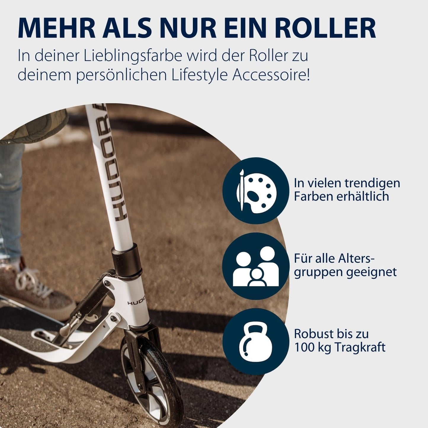 HUDORA BigWheel® 205 Advanced Scooter - Comfortable aluminum scooter for up to 100kg - Height adjustable & foldable kick scooter - Scooter for kids/teens & adults