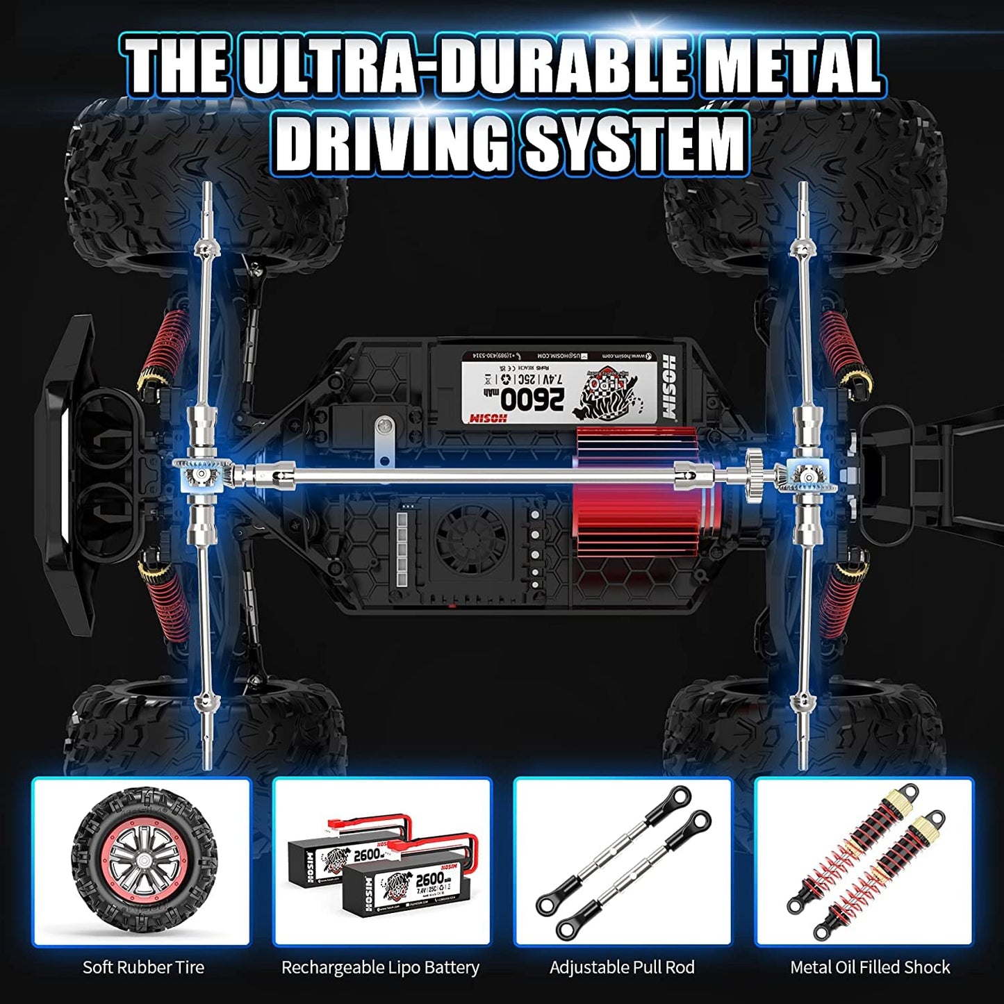 Hosim RC Car, 1:10 Brushless Remote Control Car 68+ km/h, RC Drift Car 4WD with 2 Batteries, Offroad Electronic Toy for Kids and Adults (X08)
