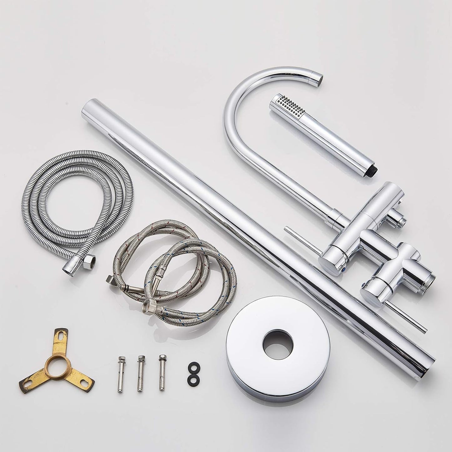 Rozin Free-standing Bathtub Faucet Chrome Floor Mounted Bathtub Faucet 360° Swivel Bathtub Faucet with Hand Shower Bathtub Faucet for Tub