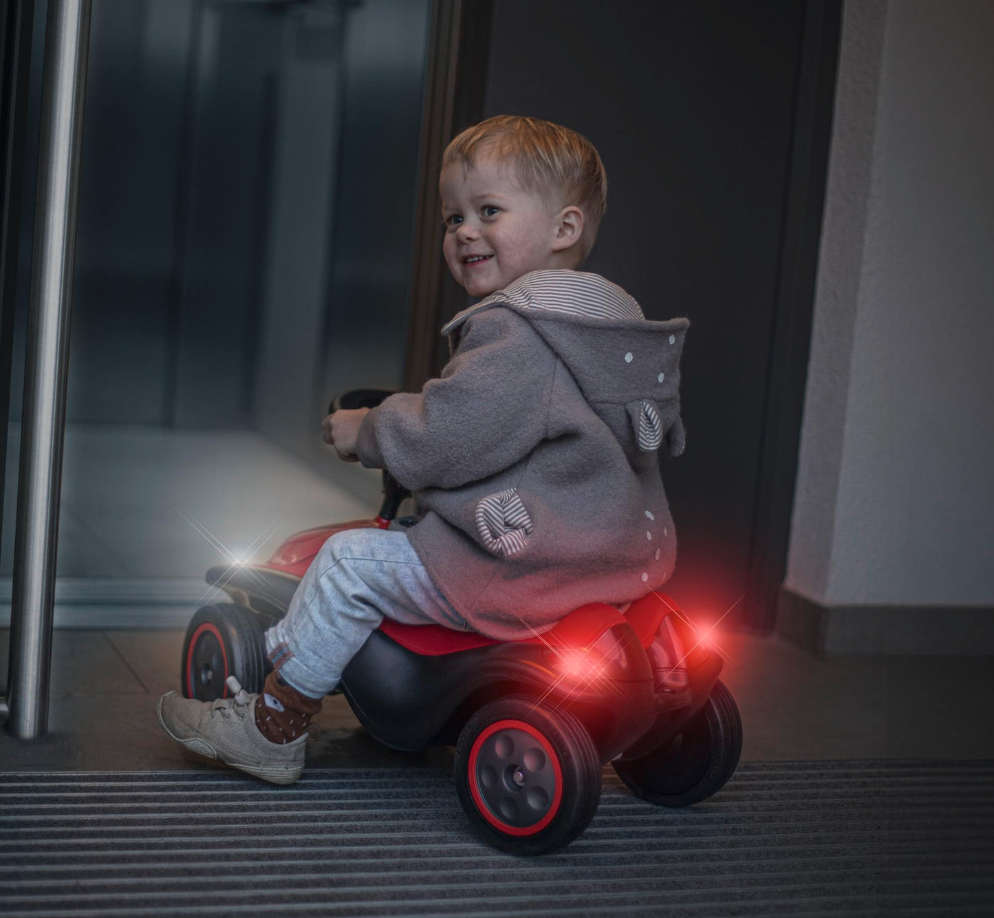 BIG Bobby Car Next 2.0 (red) - Slide car for ages 1 and up with LED lights, storage, sound steering wheel, whisper wheels, and new features, vehicle for children ages 1-5 (max. 50 kg)