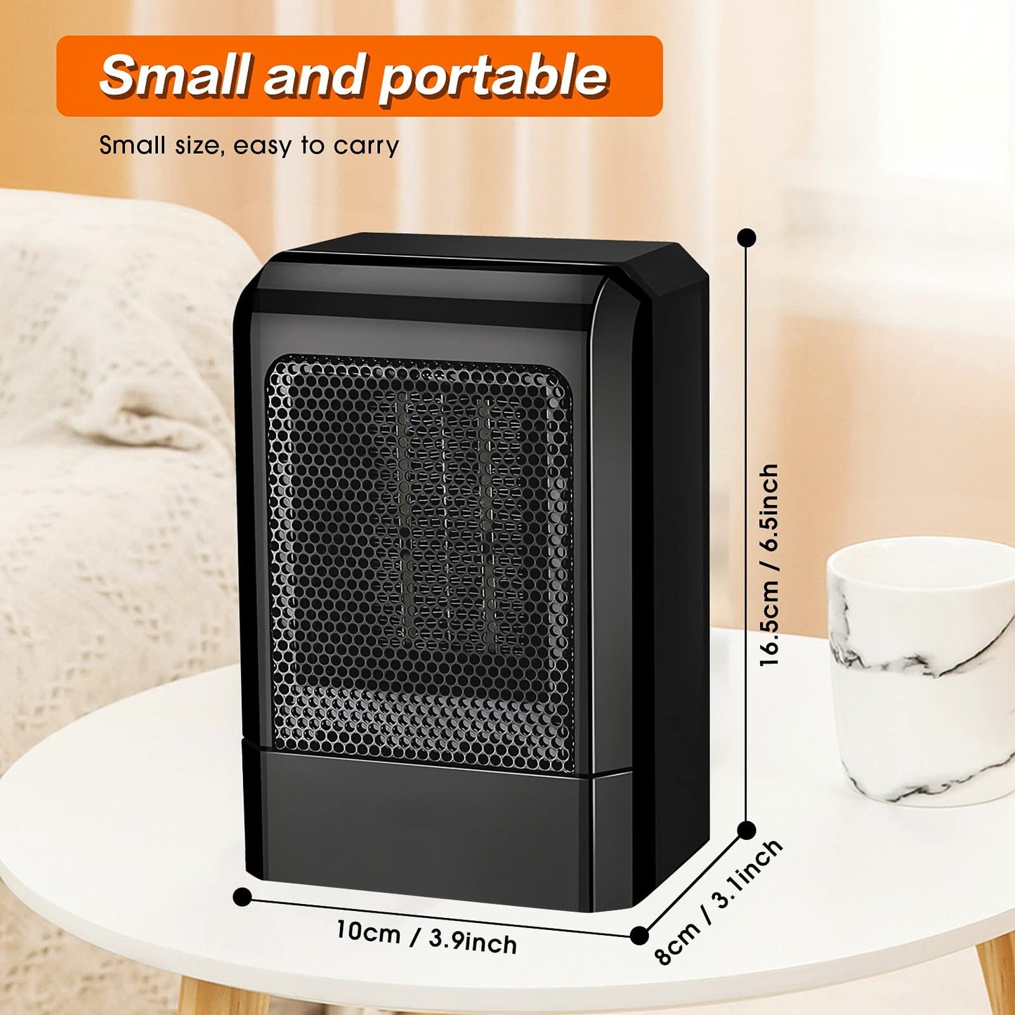 Unipampa Mini Ceramic Heater, Small Electric Heater Energy Efficient Heater, Quiet Ceramic Heater, Overheat Protection, Suitable for Office, Living Room, Bedroom, Bathroom or Terrace.
