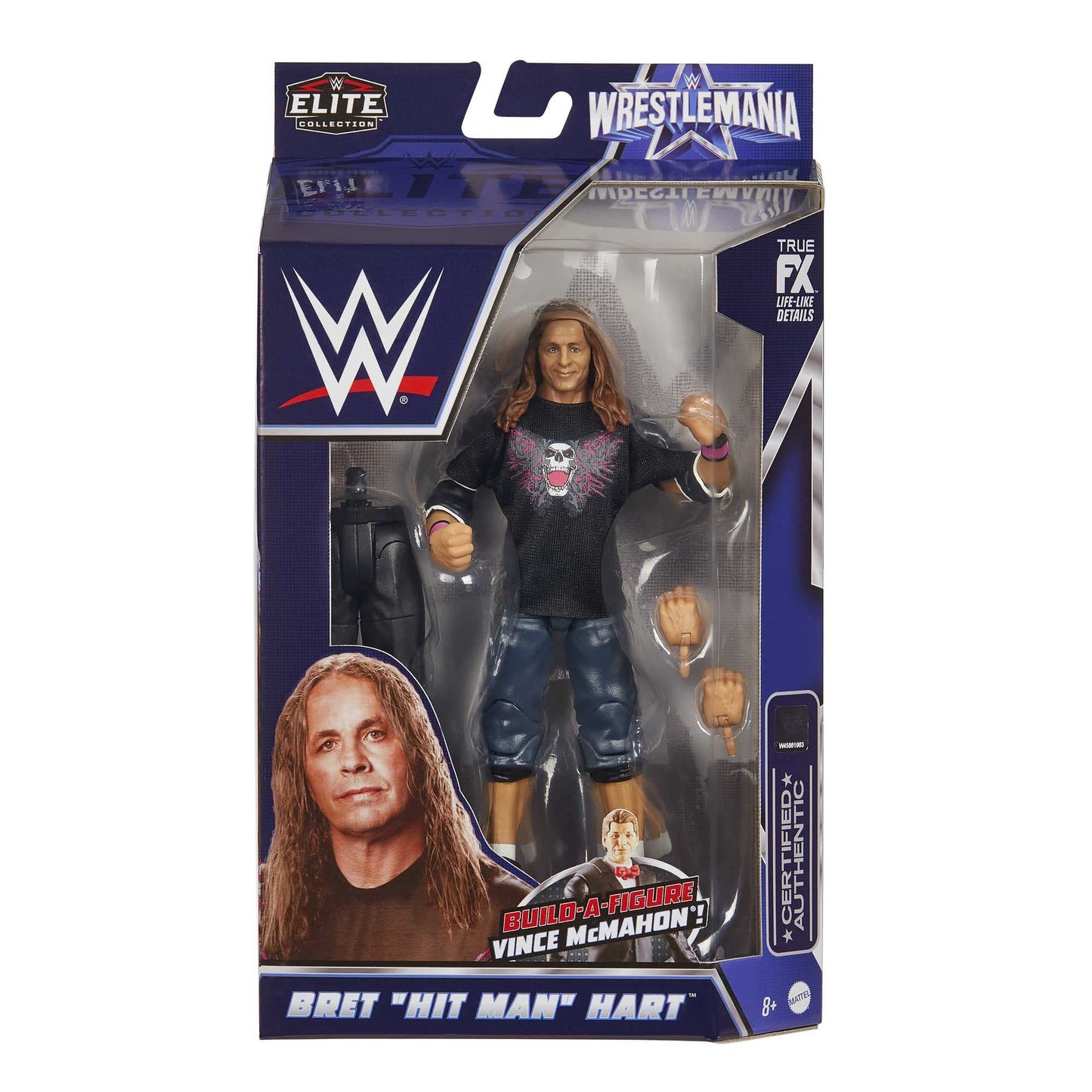 WWE HDD86 - "Hit Man" WrestleMania Action Figure (approx 15 cm) with entrance shirt & Vince McMahon figure, toy, collector's gift for WWE fans aged 8+ years.