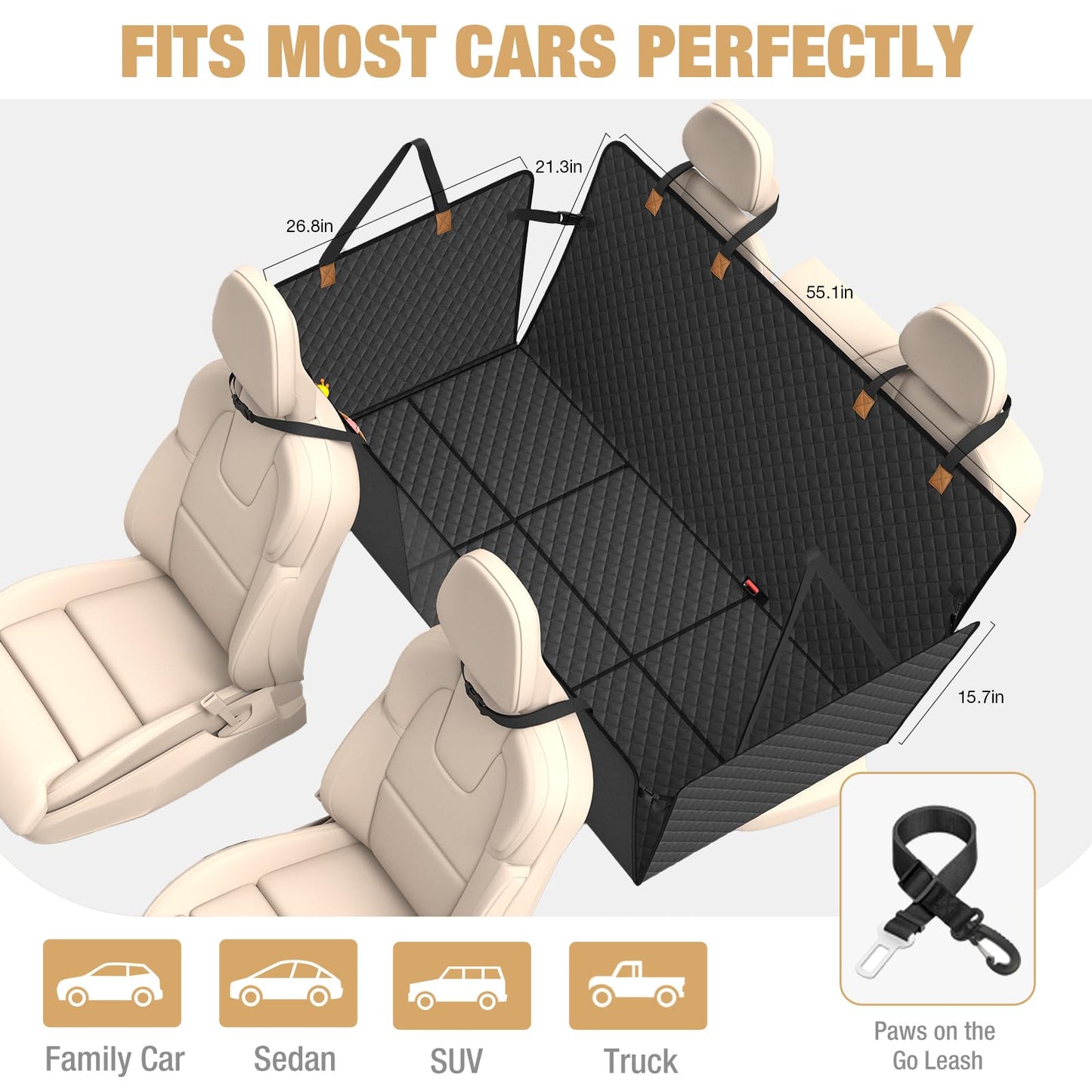 Lekeinchi Dog Car Seat Cover - Car Dog Seat Cover with Six Sturdy Hardwood Panels and Seat Belts - Waterproof & Scratch-resistant & Anti-slip Dog Mat for SUV, Truck, Black