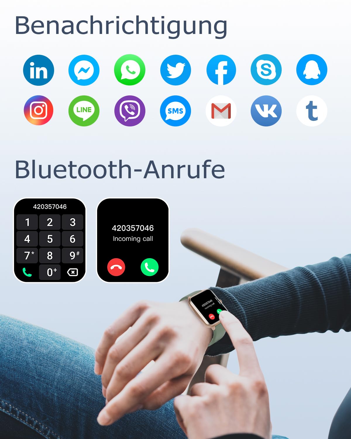 GRV Smartwatch for men and women with phone function, fitness watch with heart rate monitoring, SpO2, pedometer, sleep monitor, multi training modes for iOS Android phone
