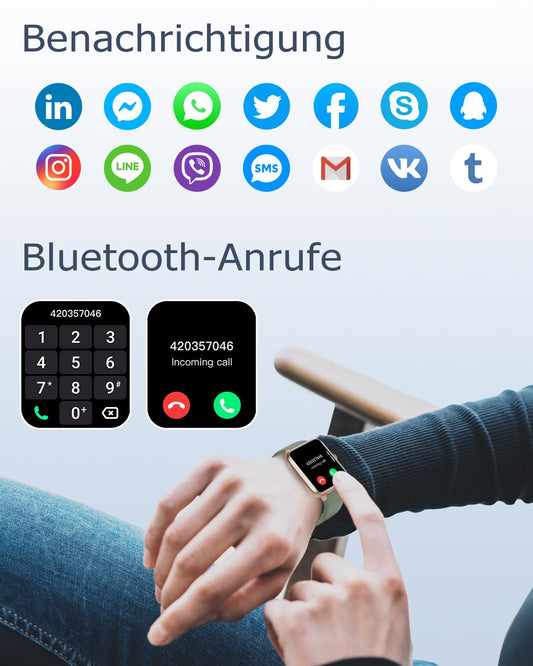 GRV Smartwatch for men and women with phone function, fitness watch with heart rate monitoring, SpO2, pedometer, sleep monitor, multi training modes for iOS Android phone