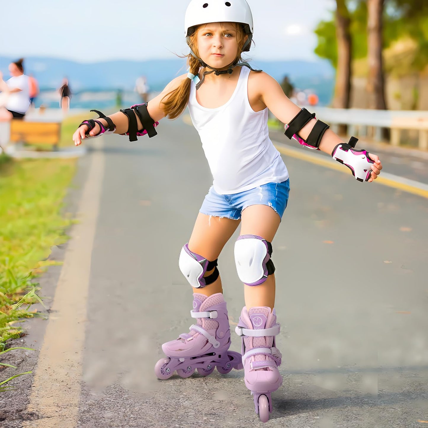 Locavun Kids Inline Skates 4 Sizes Adjustable Inline Skates for Girls Size 26-29 29-34 30-35 Inline skates with 82A PU wheels Rollerskates.