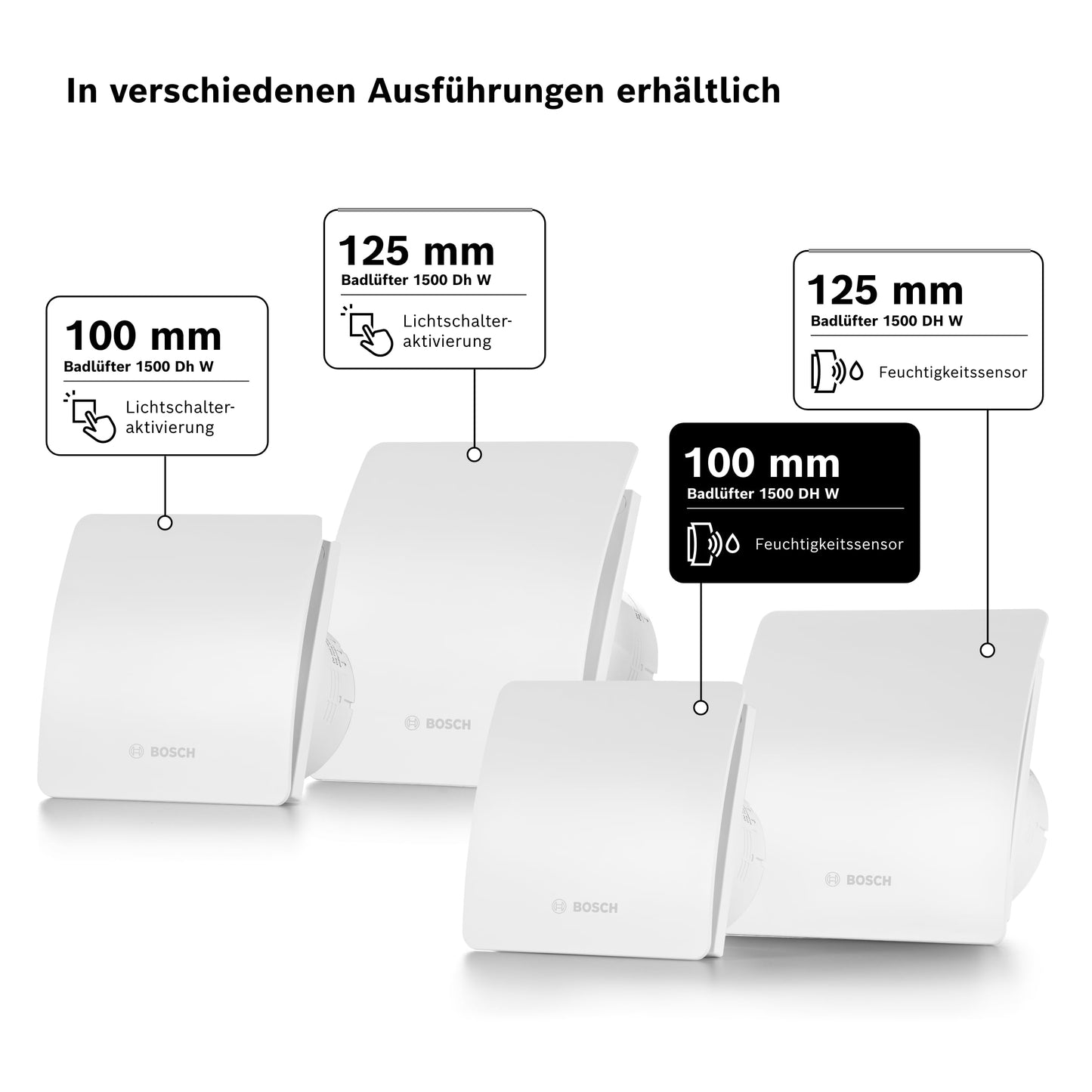 Bosch bathroom fan 1500 DH W 100 - For ventilation in bathroom and toilet, combating moisture and mold - With hygrostat and timer - 100 mm diameter