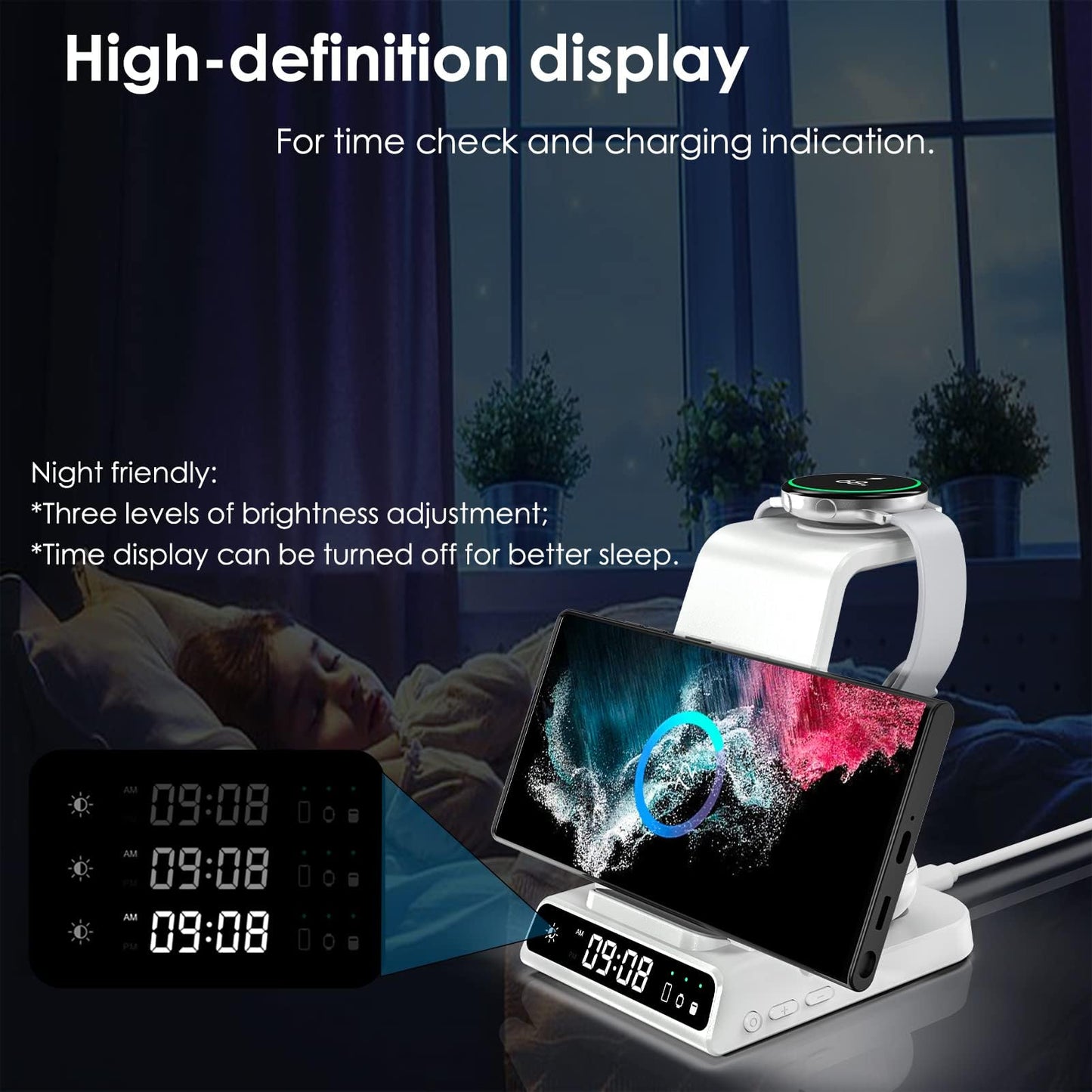Inductive charging station for Samsung S24 Ultra, leQuiven 3 in 1 Wireless Charging Station for Z Fold 6/Z Flip 6/Galaxy 24/S23 Ultra/S22, Watch Charger for Samsung Galaxy Watch 7/Ultra/6/6 Classic/Buds 3