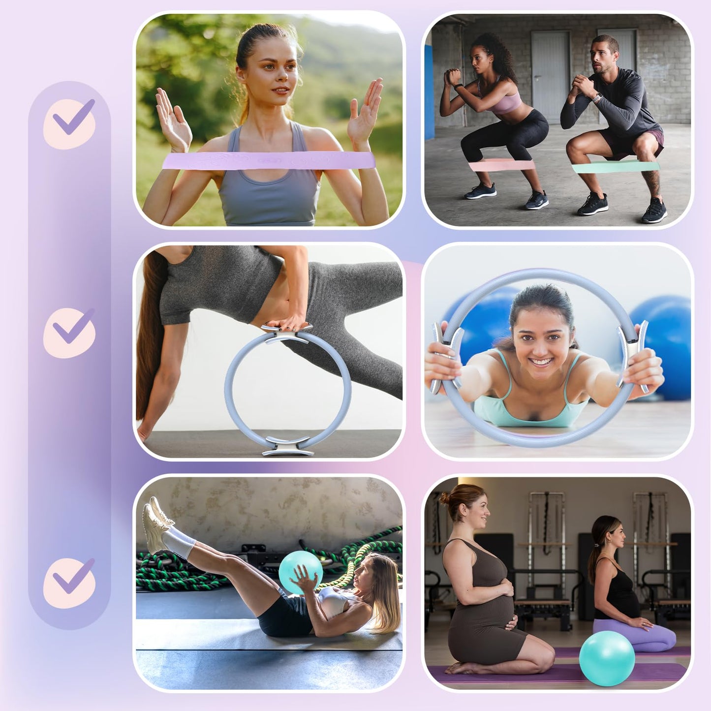 EgoNova Pilates Ring Set includes a 14-inch Magic Circle with dual padded handles, Pilates Mini Ball, and Resistance Bands (15, 25, 15.9 kg) for strength, flexibility, stability, and body toning (Blue).