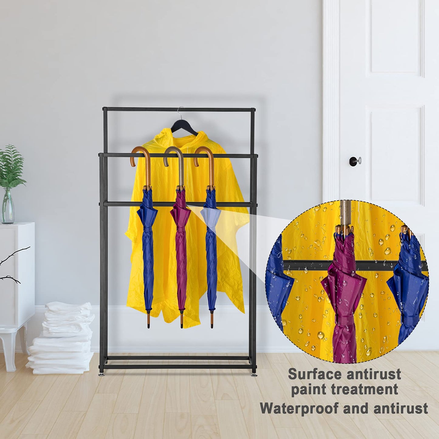 WING freestanding towel stand made of metal, standing towel holder for bathroom in black, standing bath towel stand with 3 towel bars, bathroom accessory and valet stand, 85×20×110cm (L×W×H)