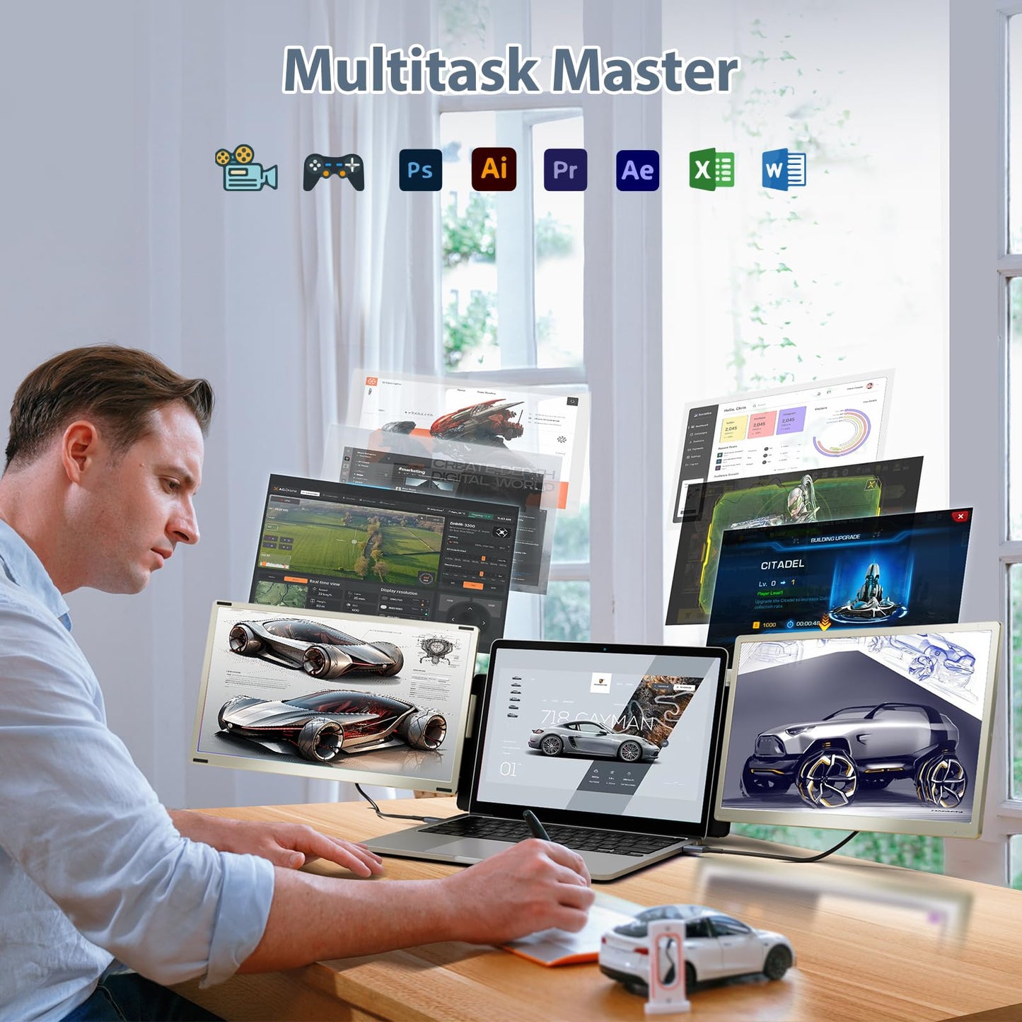 Teamgee Laptop Monitor Expansion for all laptops, 15.6'' FHD 120% sRGB Portable Monitor, Plug & Play Display for Mac, Windows, Chrome, Linux, Android, DeX, PC