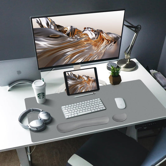 Sevenpers Desk Pad, 80x40cm Mouse Pad with Wrist Rest, 3 in 1 Desk Mat with Ergonomic Wrist Support made of Memory Foam, Desk Protection Pad for Office, Home (Dark Gray)