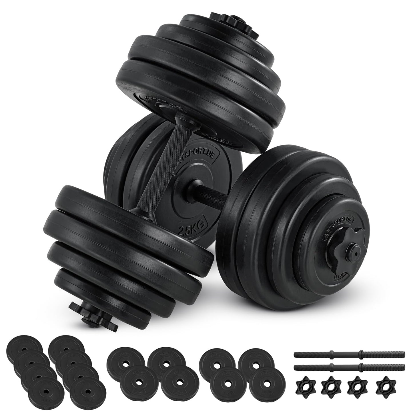 ArtSport 2er dumbbell set 30kg - dumbbell set with 2 dumbbells, 16 weight plates, and star locks - strength training dumbbell set dumbbell