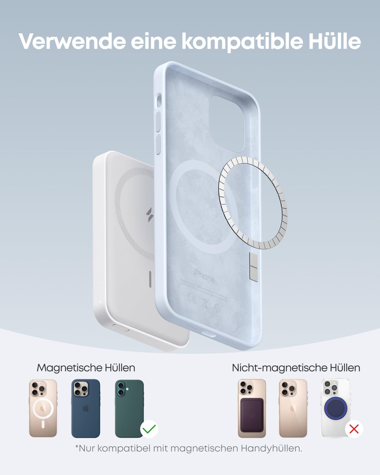 Anchor 622 Magnetic Wireless Power Bank (MagGo), 5000mAh Foldable Magnetic Power Bank with USB-C for iPhone 17/16/15/14/13/12, Dolomites