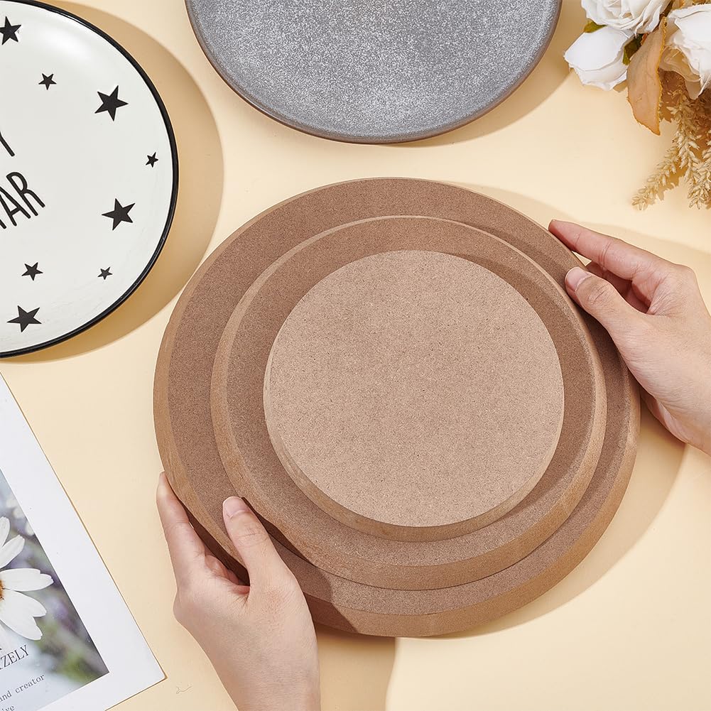 BENECREAT 3 Piece Round Pottery Form, Ceramic Slab Mold, Wooden Density Plate Printed Blanks, Peeling Clay Slab for DIY Ceramic Cutting and Printed Blanks