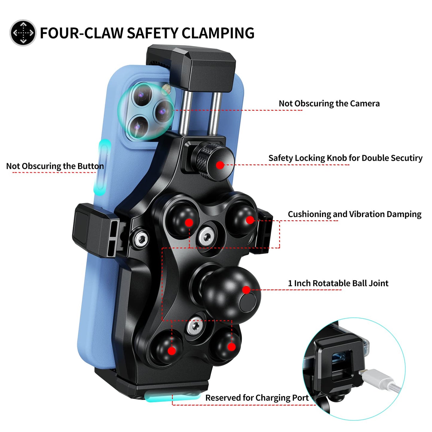 iMESTOU Anti-Vibration Motorcycle Phone Mount, 1 inch Ball Handlebar Phone Holder, Perfect for High-Speed Cycling, 360° Rotatable, Universal for 4.7"-7.2" Phones