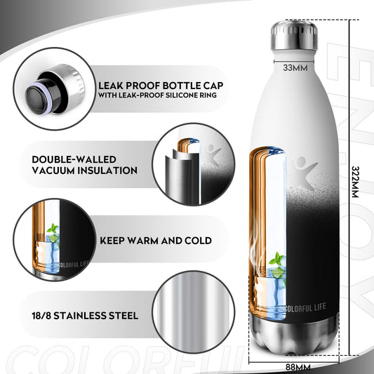 KollyKolla 1L thermos bottle, stainless steel water bottle suitable for carbonation, BPA-free thermos flask, vacuum insulated water bottle for fitness, school, outdoor, sports, gym.
