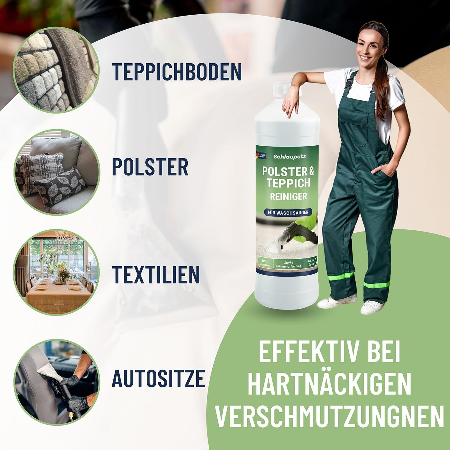 SCHLAUPUTZ® Cleaning Extractor Carpet & Upholstery Cleaner Concentrate - 1L Stain Remover Cleaning Agent for Carpet, Sofa, Car Seats - Use in Wet Vacuum & Hand Cleaning - No Bleach
