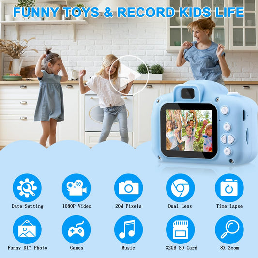 GREPRO kids Camera, 2.0” Display Digital Camera Gifts for 3 4 5 6 8 7 9 Year Old Boys and Girls, 1080P HD Anti-Drop Children's Camera for Christmas Toy Blue