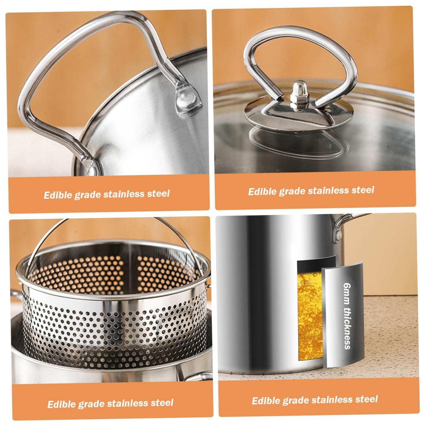 Home deep fryer pot with basket, 3.5-liter stainless steel, versatile fish frying pot with cooking basket for fries, chicken