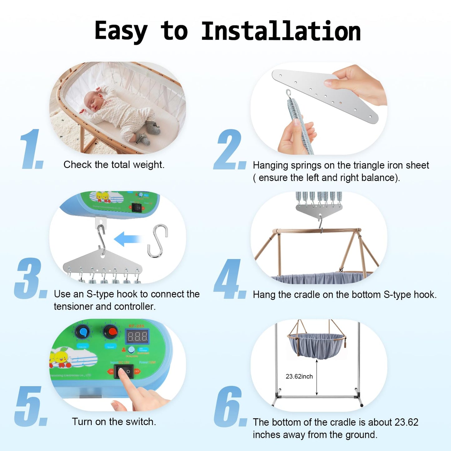 TESUGN Hanging electric cradle controller, noiseless adjustable electric baby swing baby rocker controller with 7 pieces spring up to 21 kg for the baby spring cradle and baby hammock