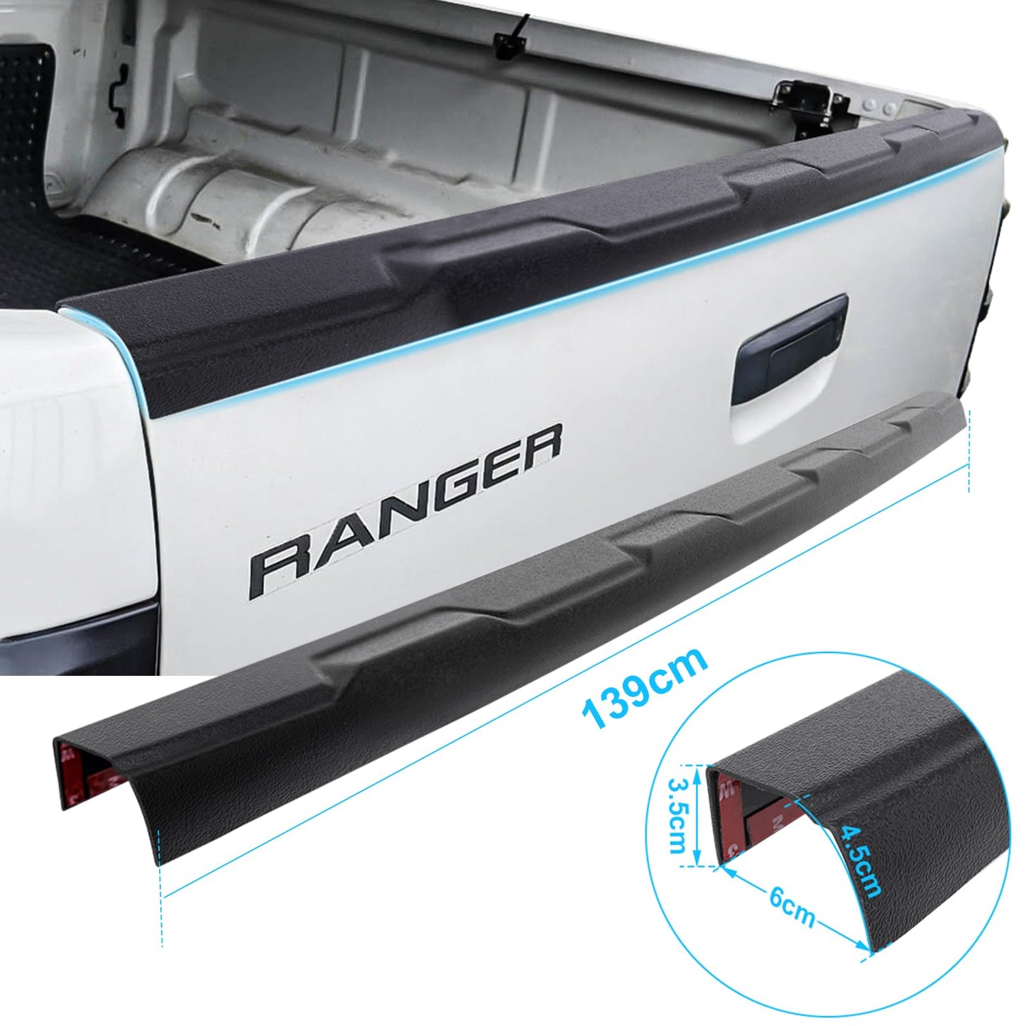 JHCHAN Tailgate Cover Protector for Ford Ranger 2012-2022 Wildtrak Raptor Limited XL XLT Tremor Wildtrak X Platinum