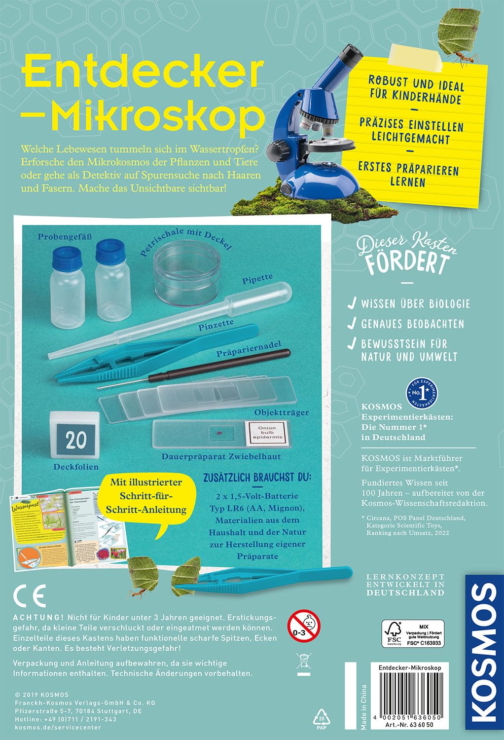 KOSMOS 636050 Discovery Microscope, science kit for kids, student microscope, microscope for kids aged 8 and up, by Kosmos