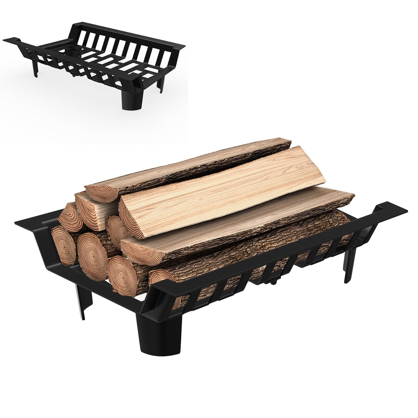 Onun 46cm fireplace grates firewood log rack cast iron wood rack fireplace stand, indoor wrought iron grill fireplace wood grate for indoor fireplaces, outdoor camping cooking, ignition tools wood stove, Tye B.