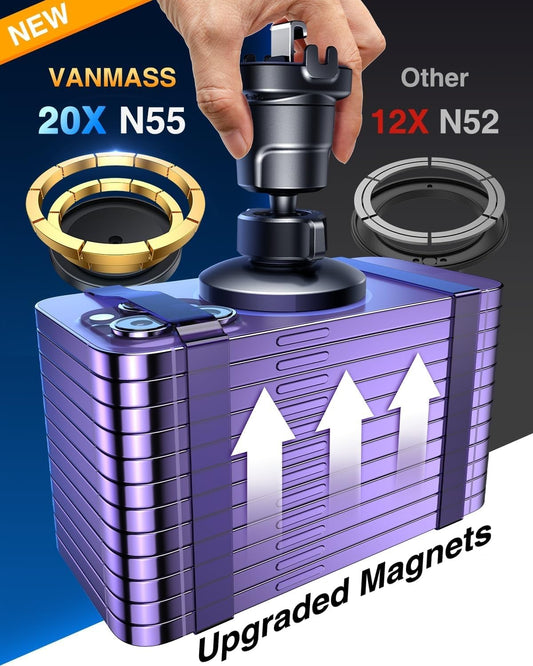 VANMASS Military-Grade Car Phone Holder - for MagSafe Car Mount - Strong Magnetic Phone Holder for iPhone 16 15 14 13 12 Pro Max Plus Mini, Magsafe Case, All Smartphones.