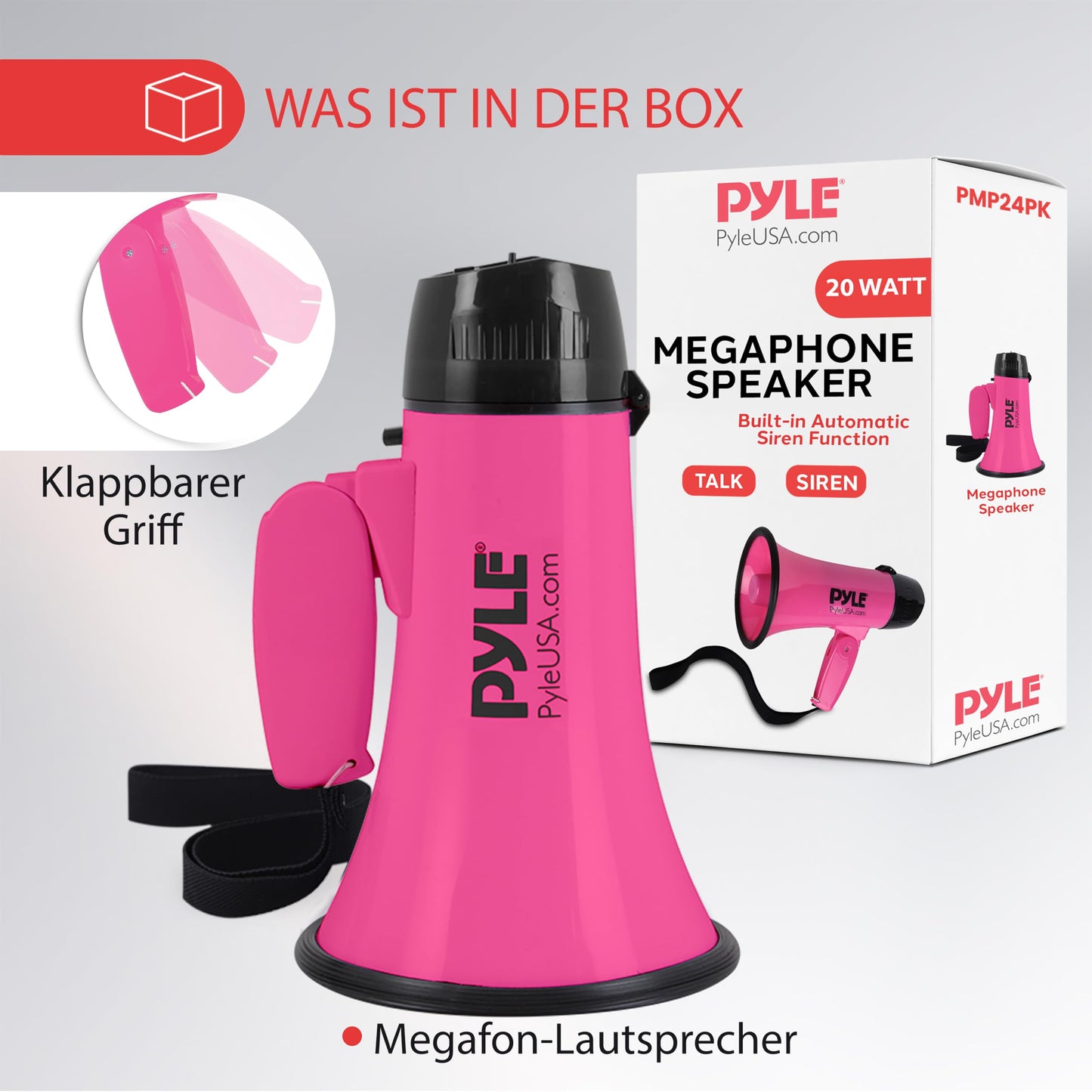 Pyle Megaphone with Siren, Signal Horn - Siren Megaphone - Mini Megaphone for Kids & Adults 20W, Foldable Megaphone with Siren & Microphone, Adjustable Volume & Battery Operated Range: 550m