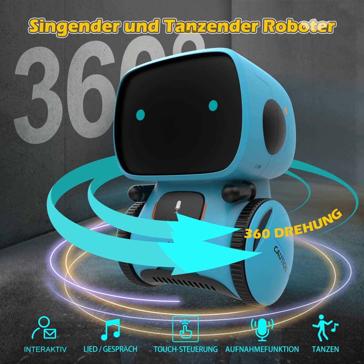 REMOKING Intelligent Robot Kids Toy, Interactive Robot Learning Toy, Gifts for Boys Girls, Touch Control, Voice Control, Voice Recording, Repeat, Dancing, Music (Blue)