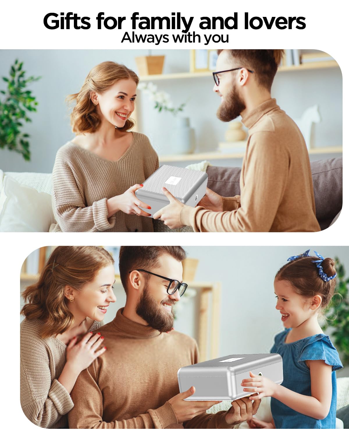 AICase safe with biometric fingerprint recognition for on-the-go and at home, Portable security box with fingerprint and morse code; Cash box, Safe Deposit Box; Silver